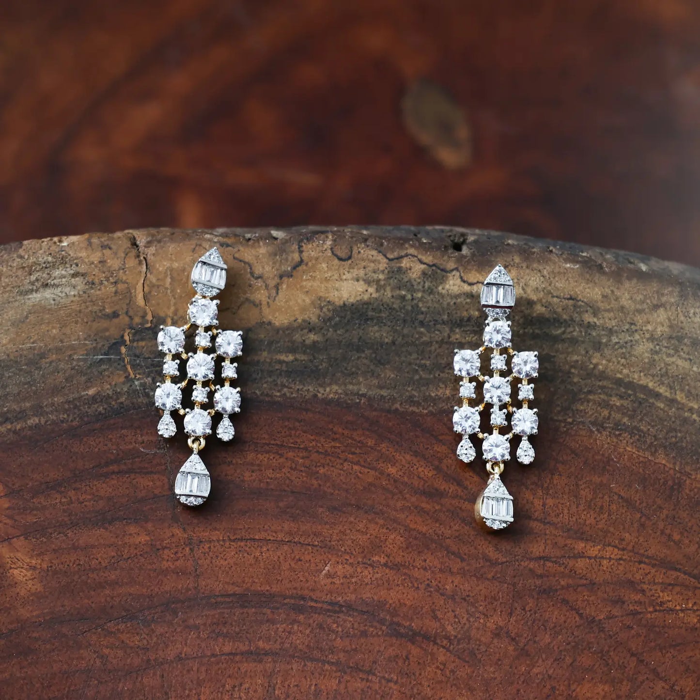 ZIRCON NECKLACE SET NN98 - WHITE - Two Tone Polish