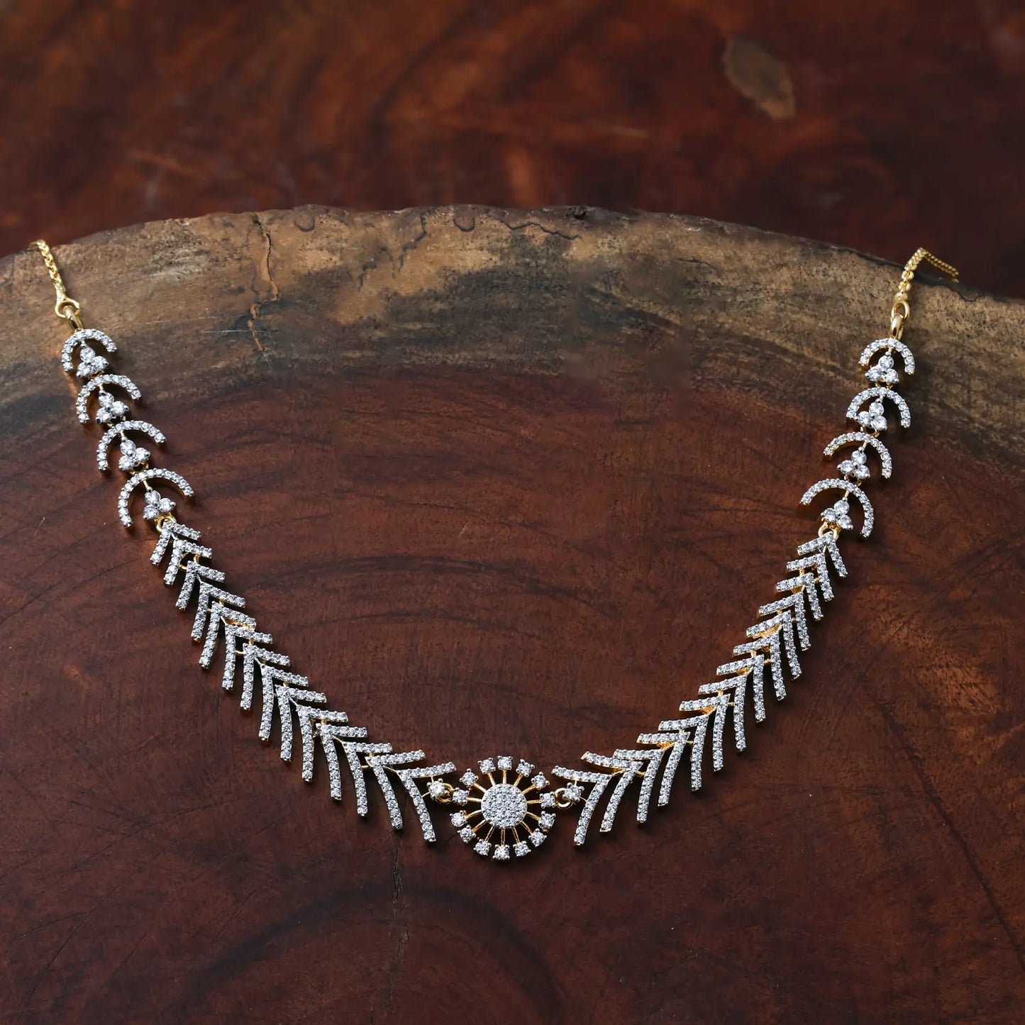 ZIRCON NECKLACE SET NN91 - WHITE - Two Tone Polish