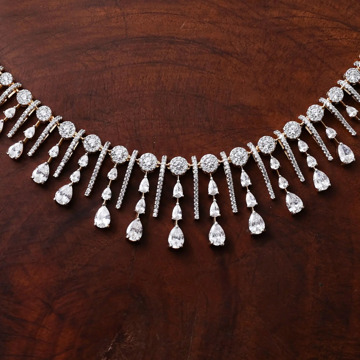 ZIRCON NECKLACE SET NN105 - WHITE - Two Tone Polish