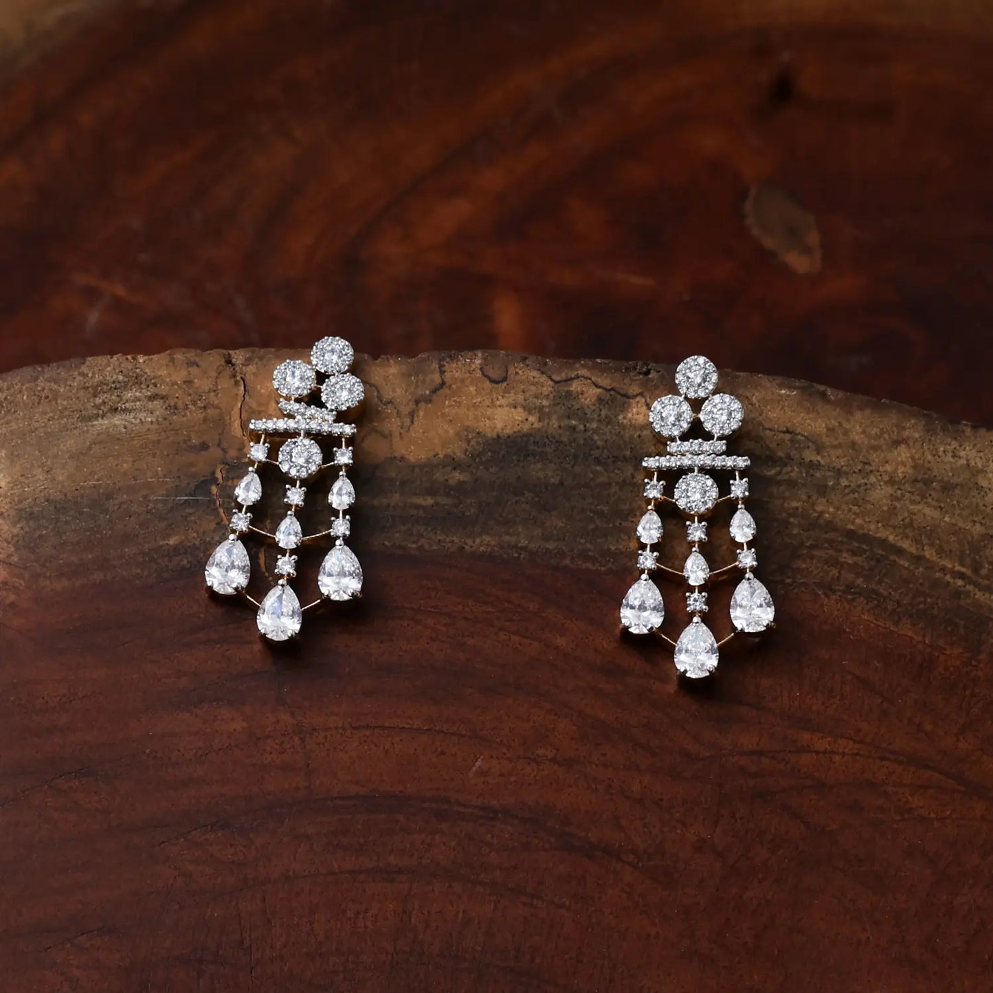 ZIRCON NECKLACE SET NN105 - WHITE - Two Tone Polish