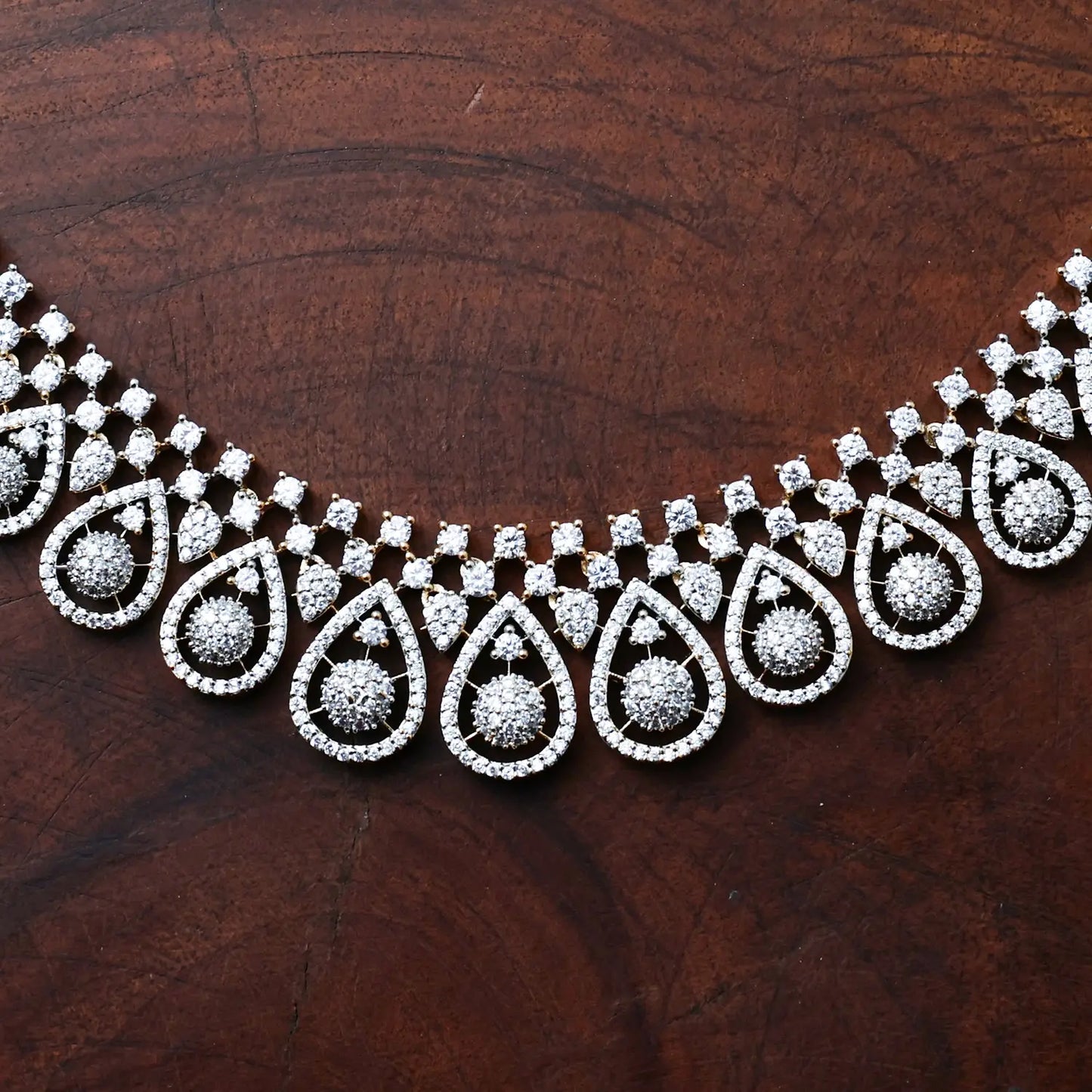 ZIRCON NECKLACE SET NN115 - WHITE - Two Tone Polish