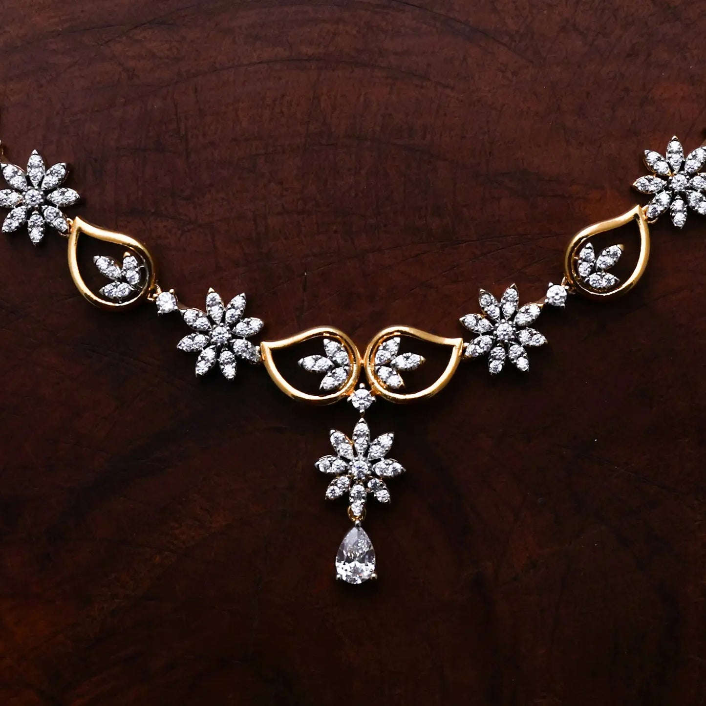 ZIRCON NECKLACE SET NN71 - WHITE - Two Tone Polish