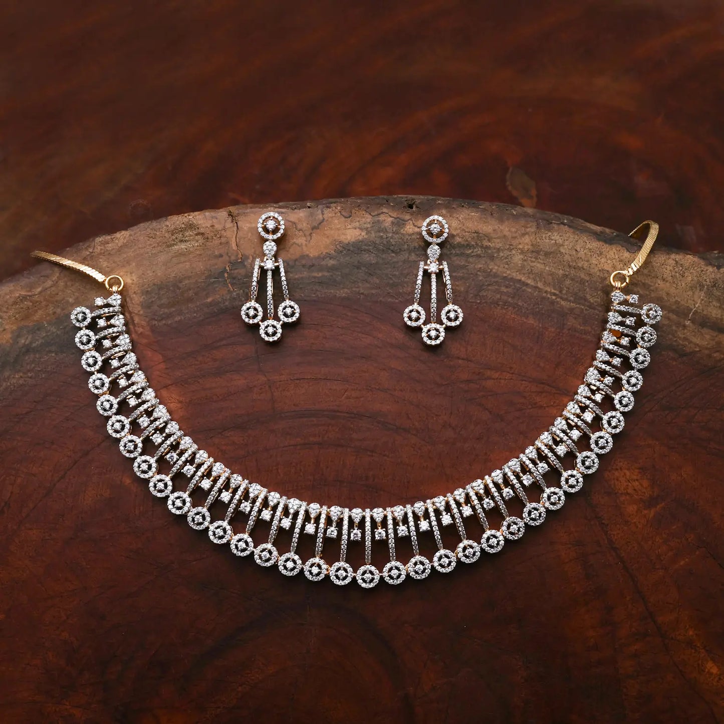ZIRCON NECKLACE SETNN111 - WHITE - Two Tone Polish