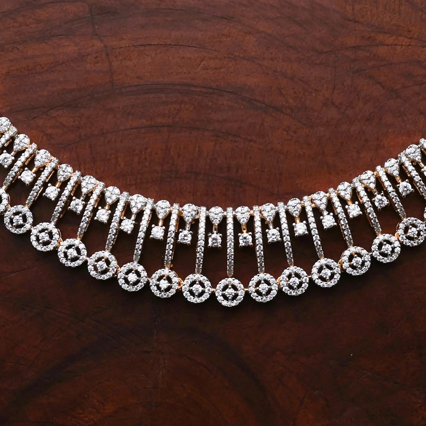 ZIRCON NECKLACE SETNN111 - WHITE - Two Tone Polish
