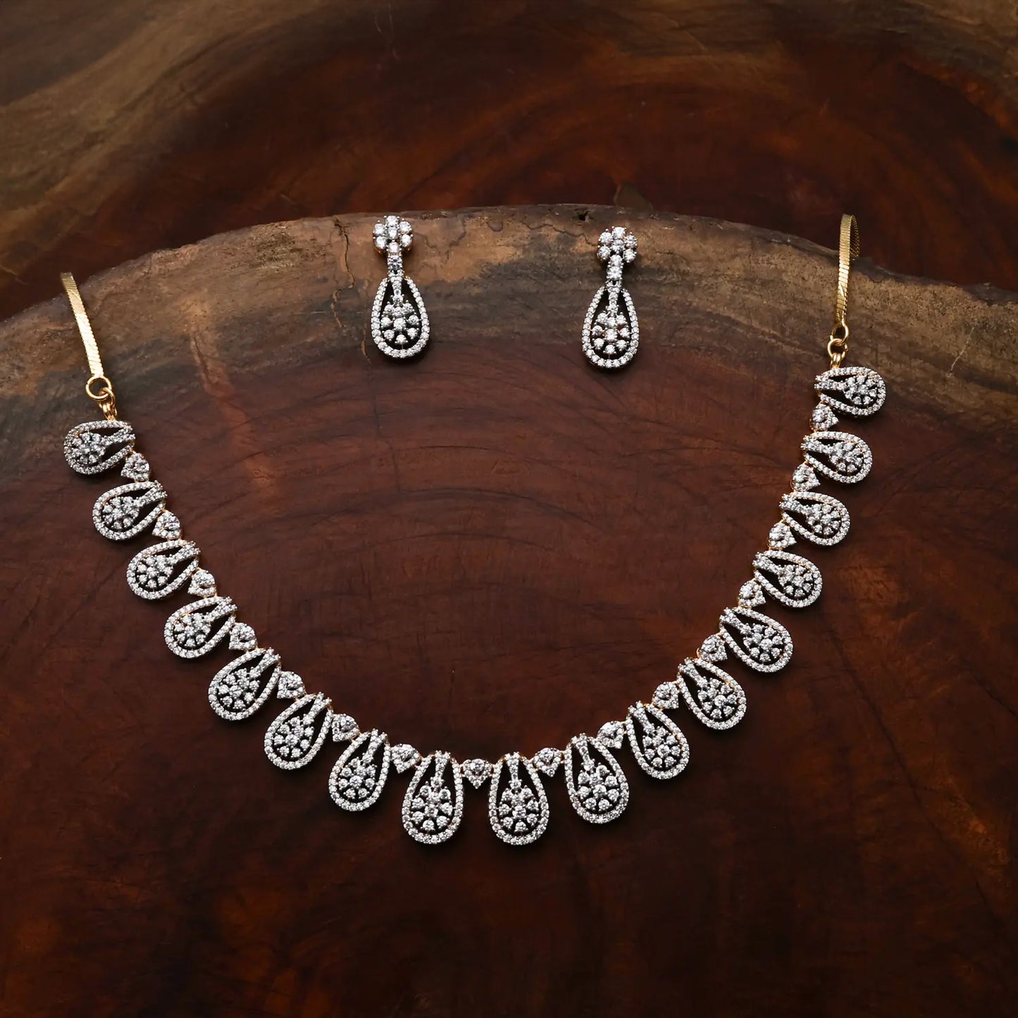 ZIRCON NECKLACE SET NN100 - RED N GREEN - Two Tone Polish