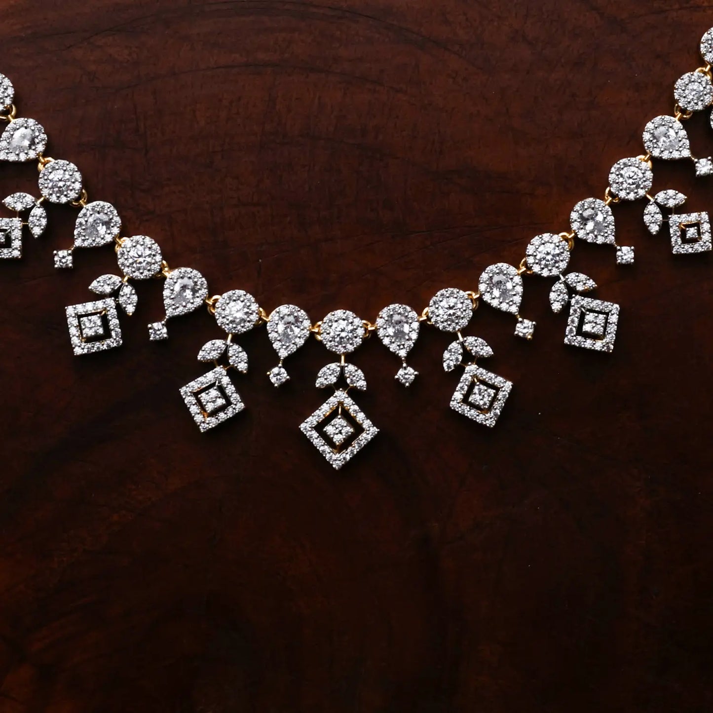 ZIRCON NECKLACE SET NN89 - WHITE - Two Tone Polish