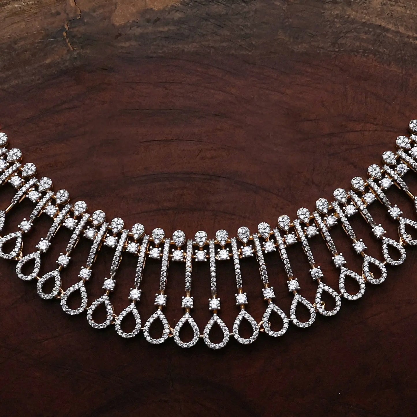 ZIRCON NECKLACE SET NN119 - WHITE - Two Tone Polish