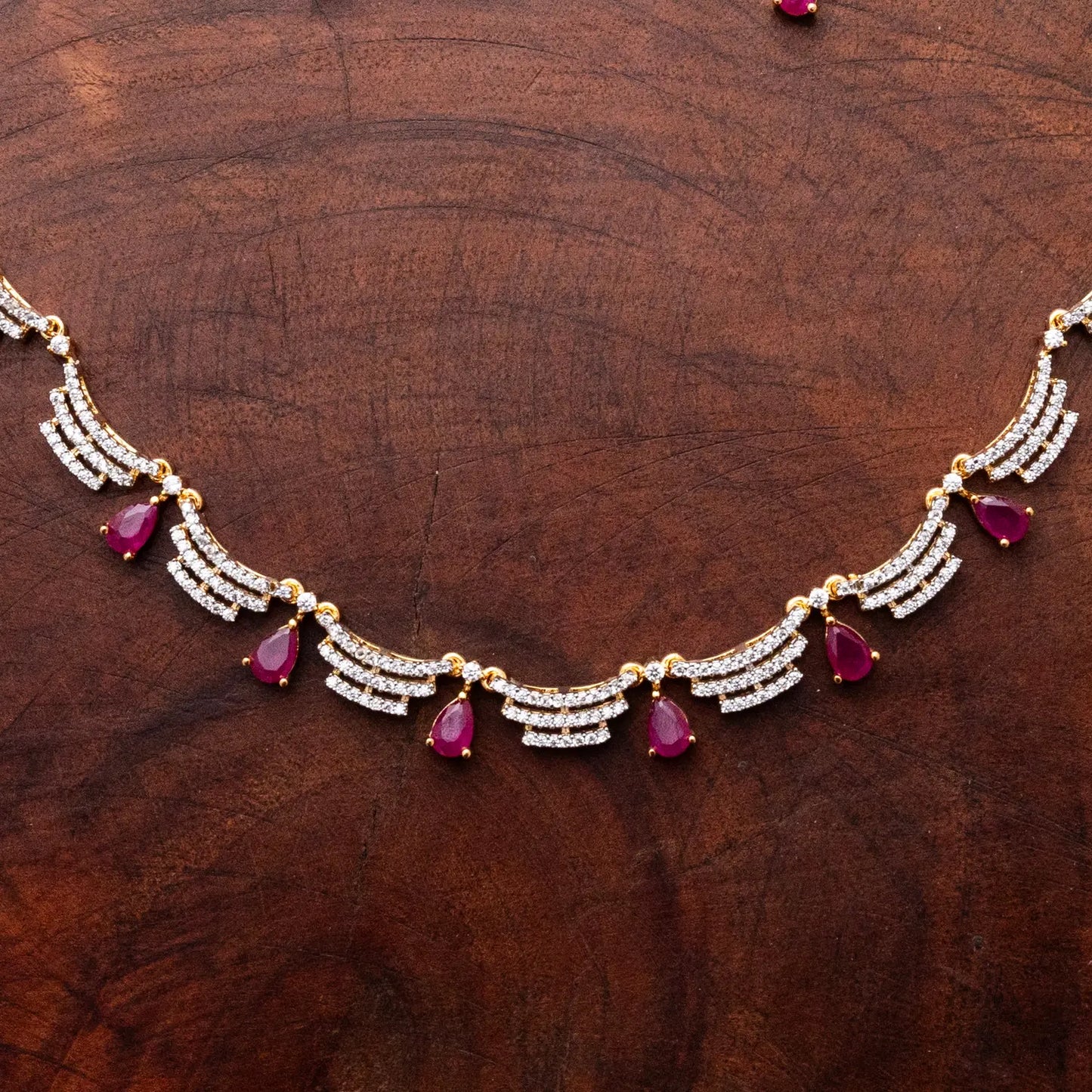 ZIRCON NECKLACE SET JPNS14 - RED N GREEN - Two Tone Polish
