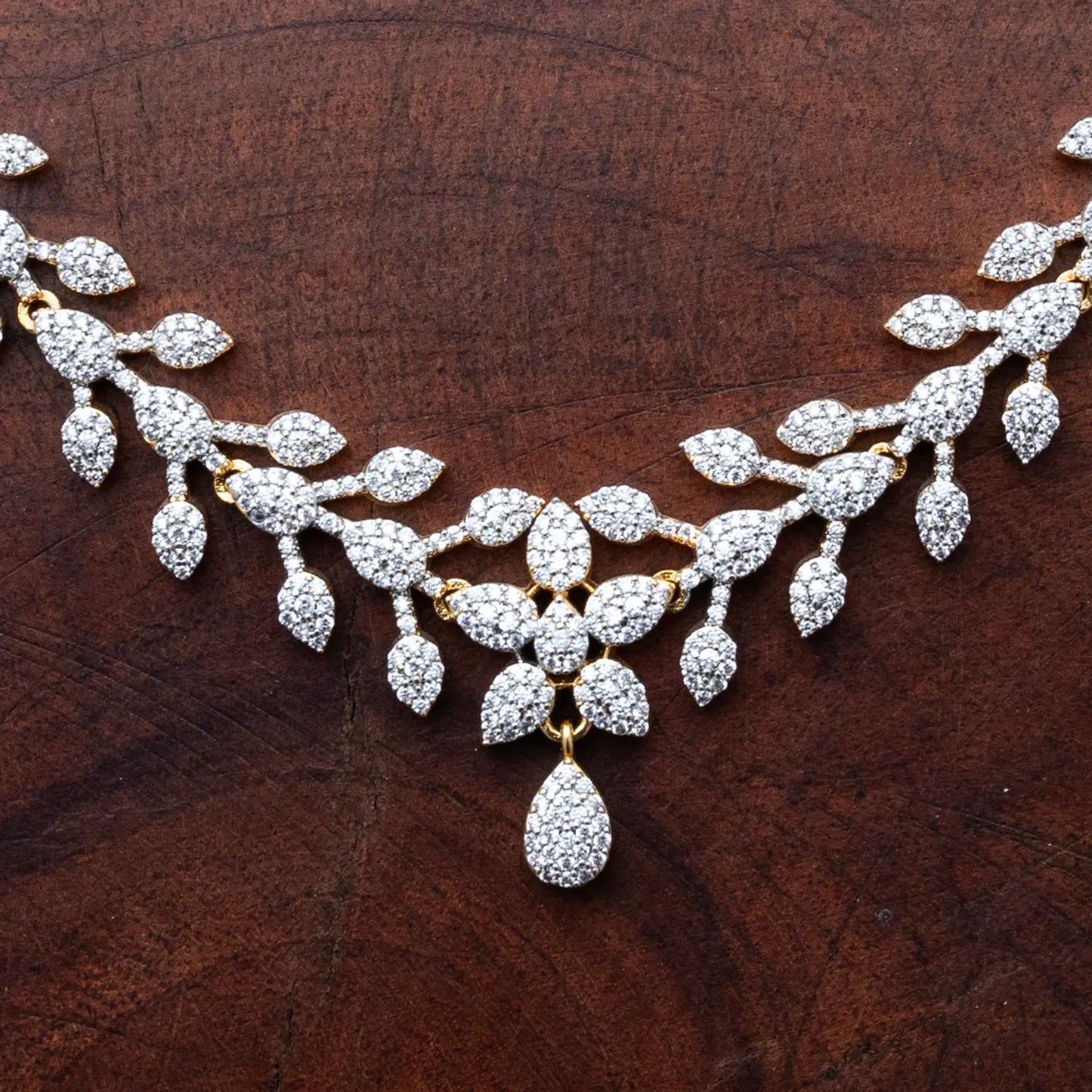 ZIRCON NECKLACE SET NN99 - WHITE - Two Tone Polish