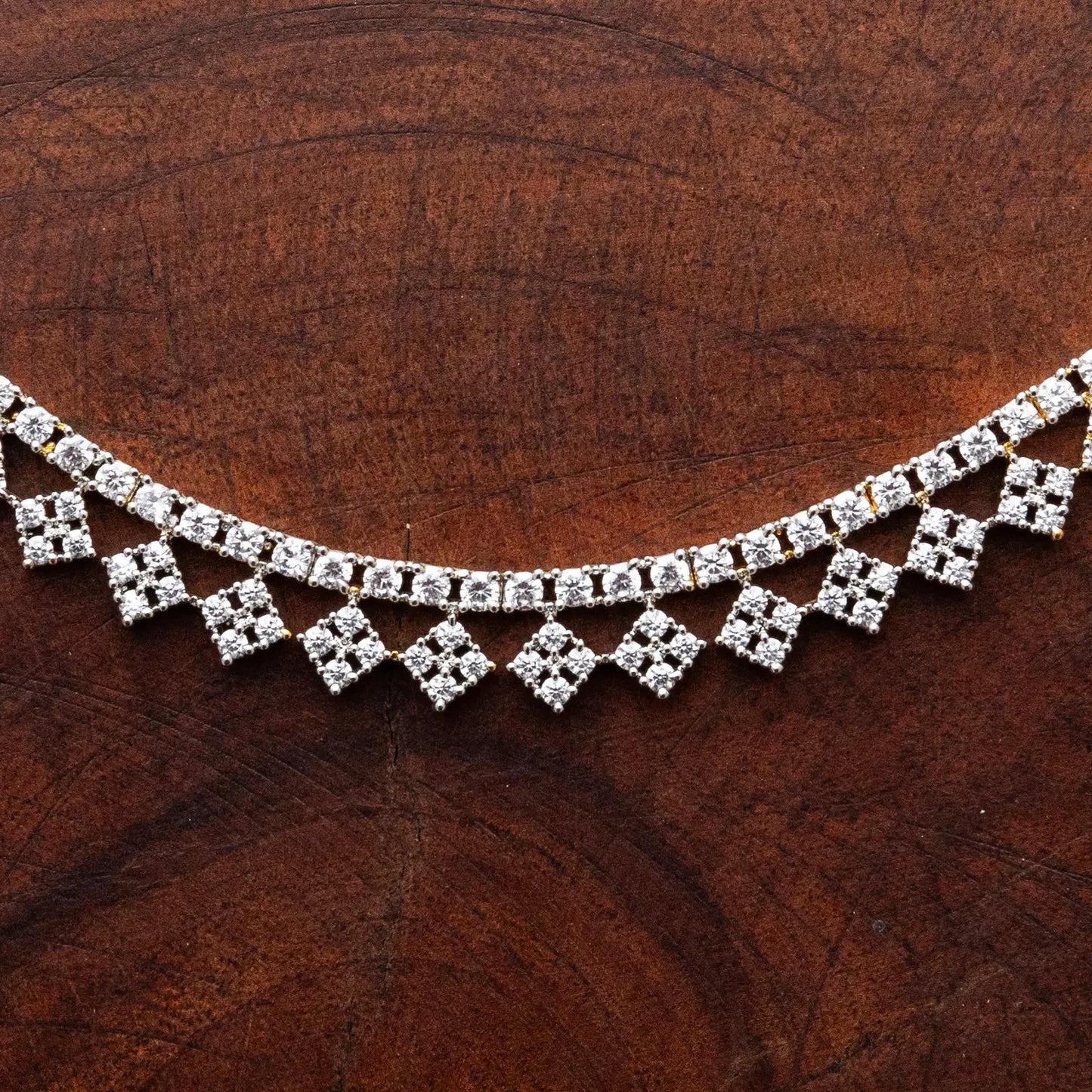 ZIRCON NECKLACE SET DKNS11 - WHITE - Two Tone Polish