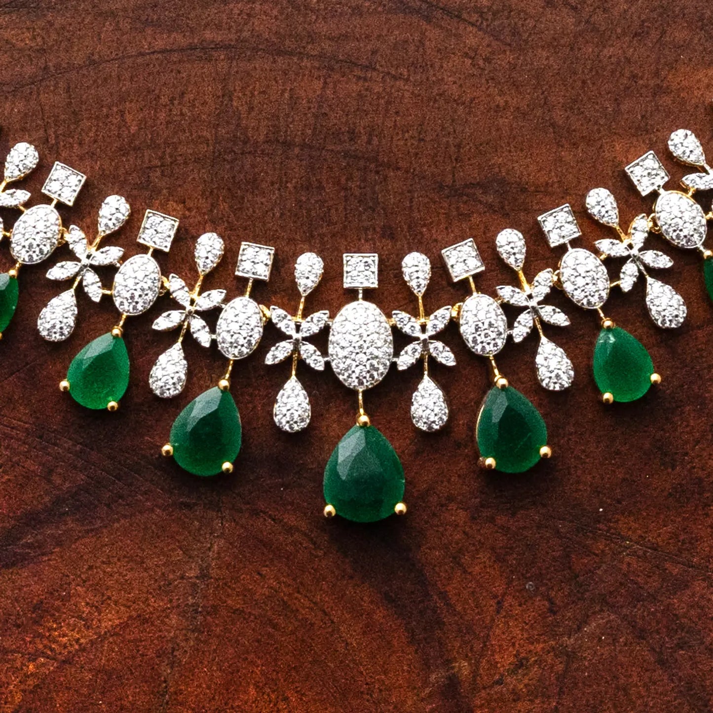ZIRCON NECKLACE SET NN97 - RED N GREEN - Two Tone Polish