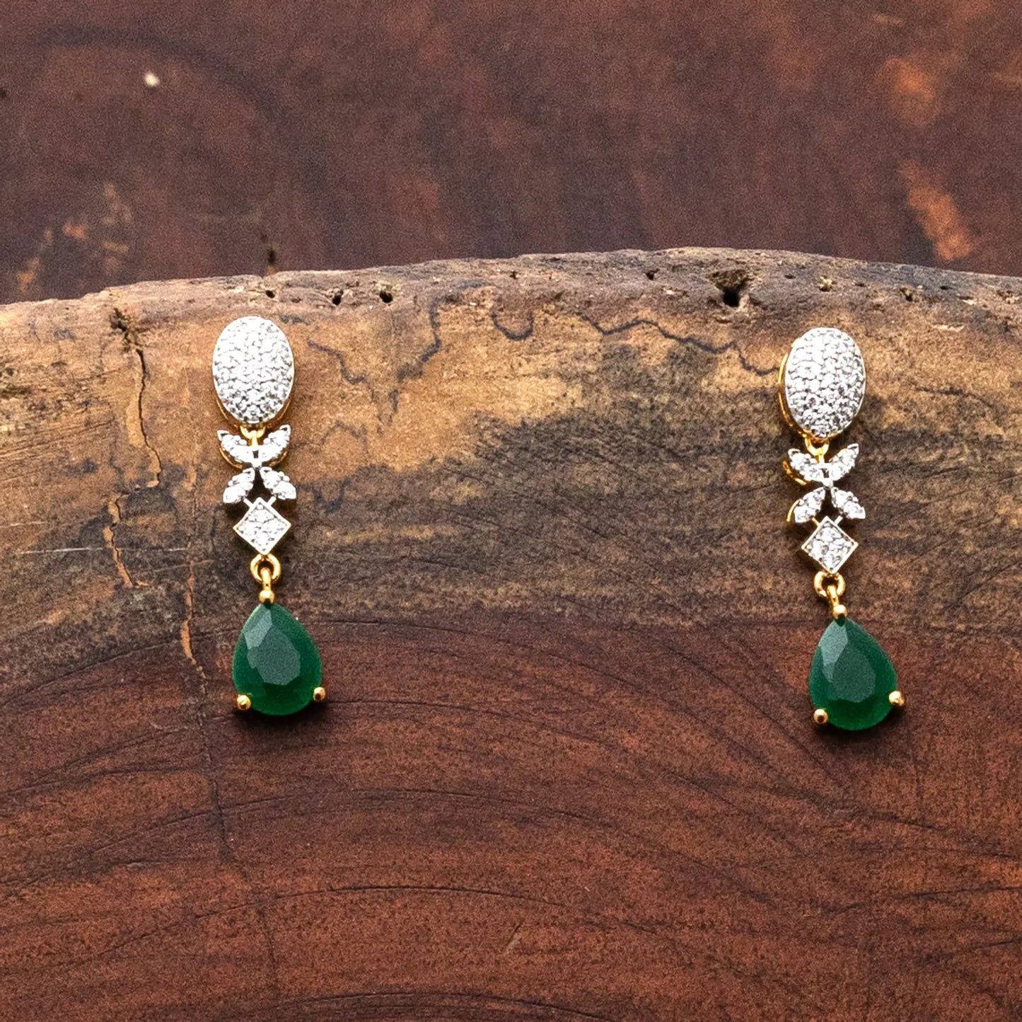 ZIRCON NECKLACE SET NN97 - RED N GREEN - Two Tone Polish