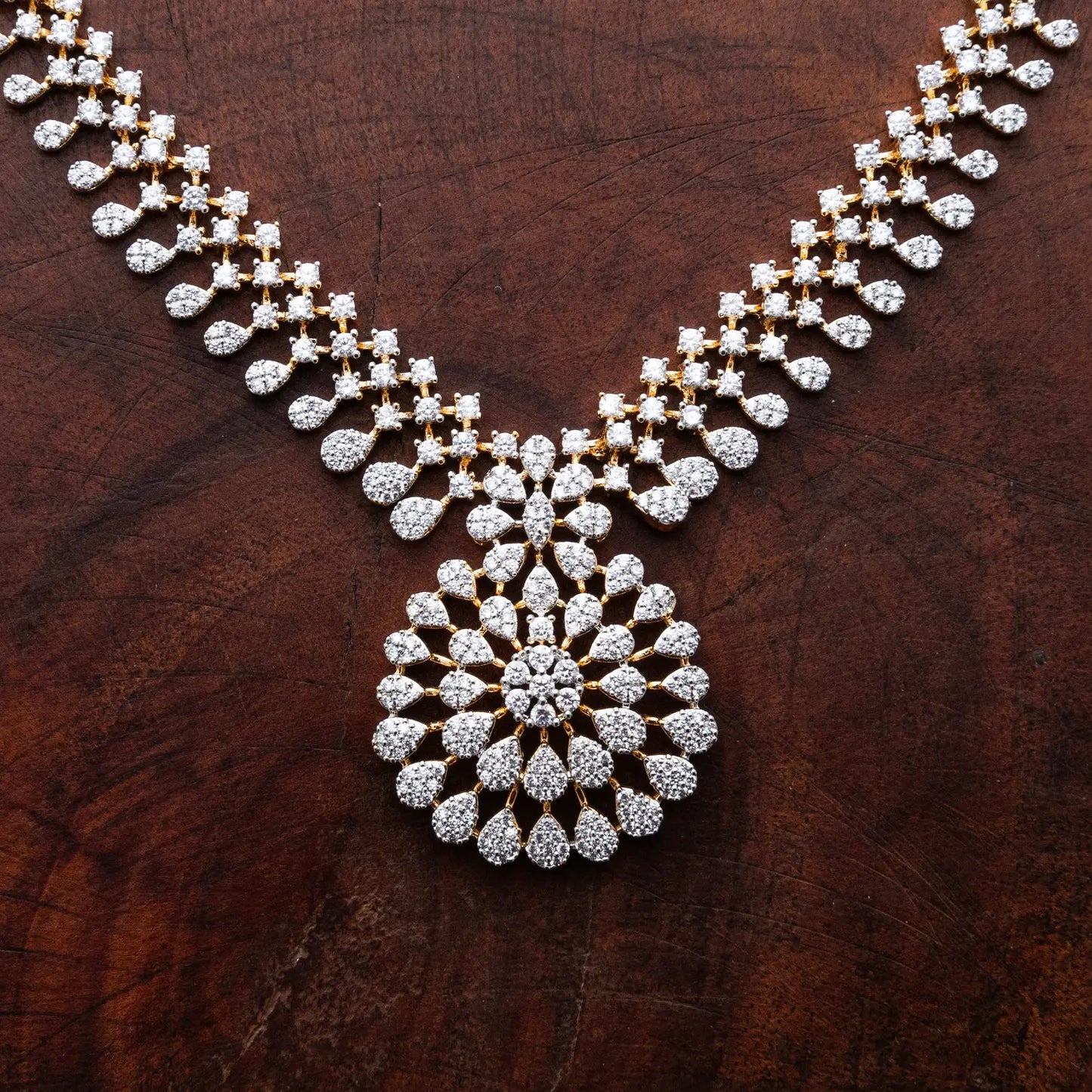 ZIRCON NECKLACE SET NN107 - WHITE - Two Tone Polish