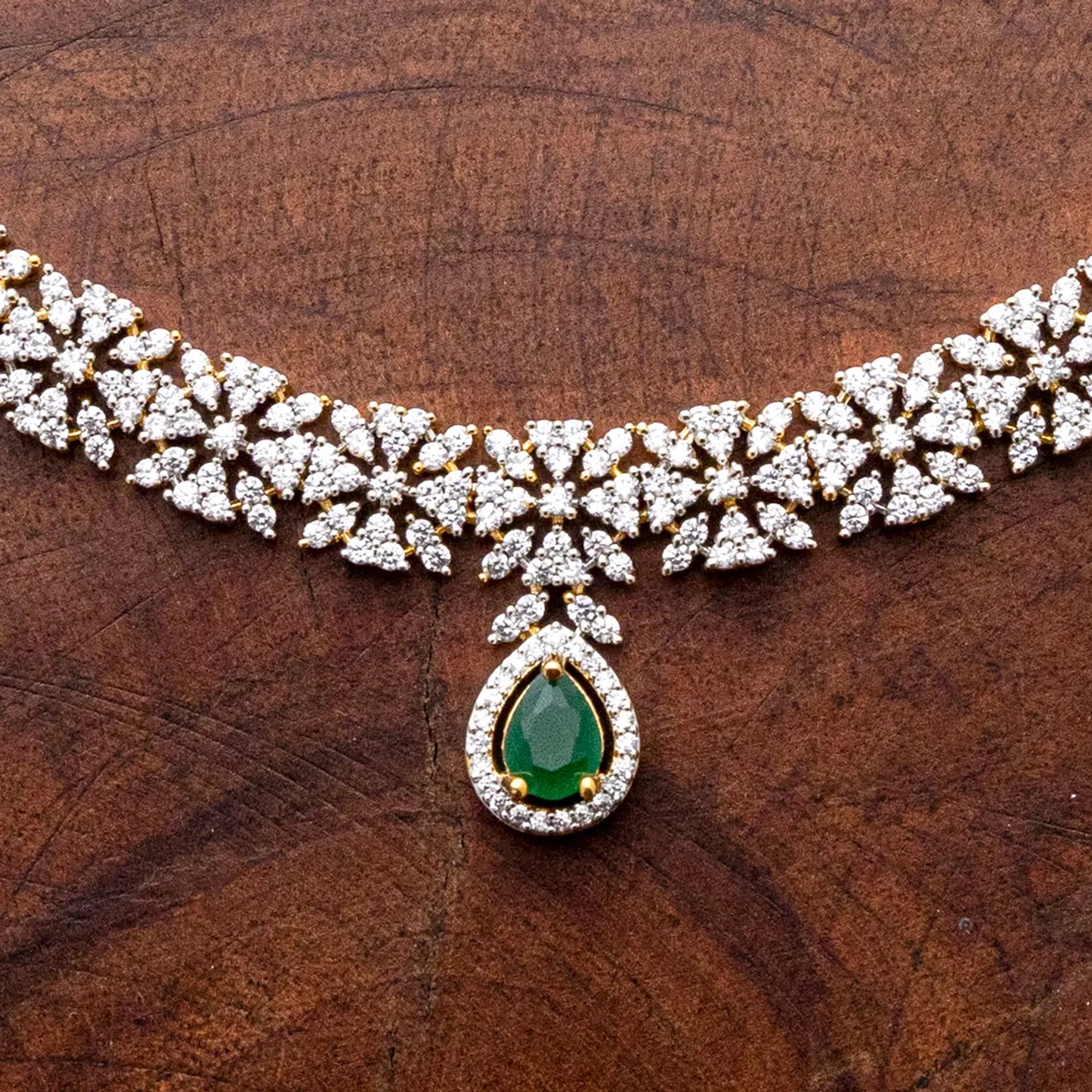 ZIRCON NECKLACE SET NN96 - RED N GREEN - Two Tone Polish