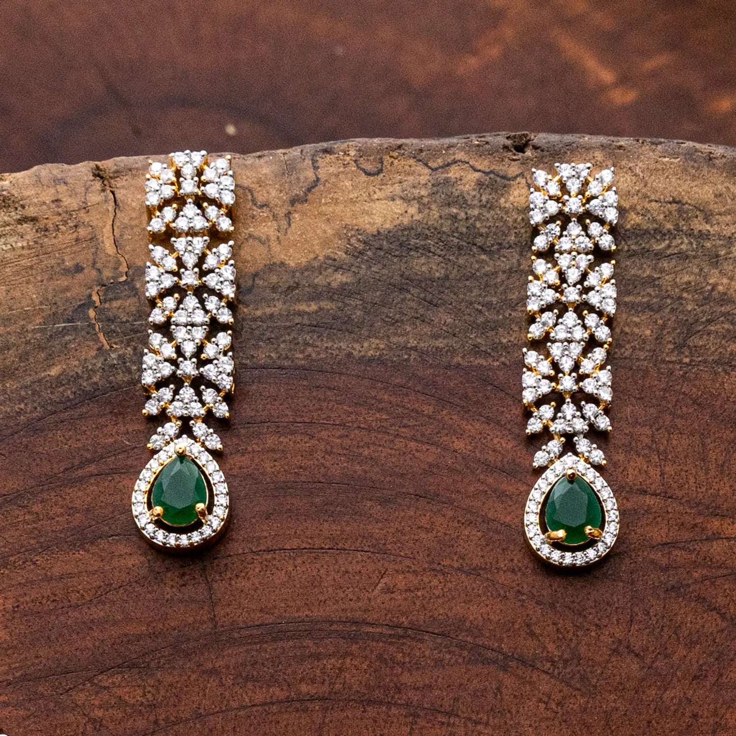 ZIRCON NECKLACE SET NN96 - RED N GREEN - Two Tone Polish