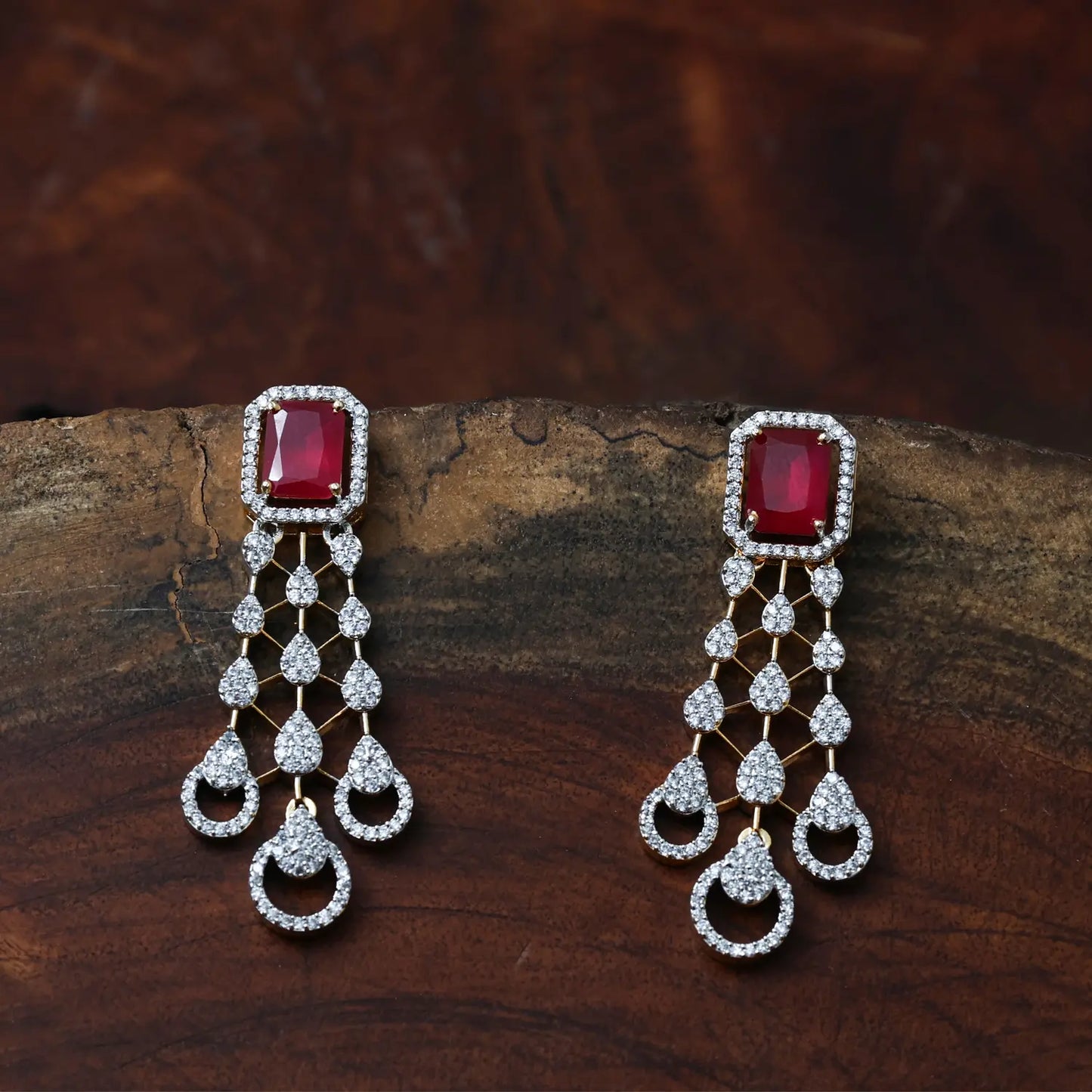 ZIRCON NECKLACE SET NN95 - RED N GREEN - Two Tone Polish