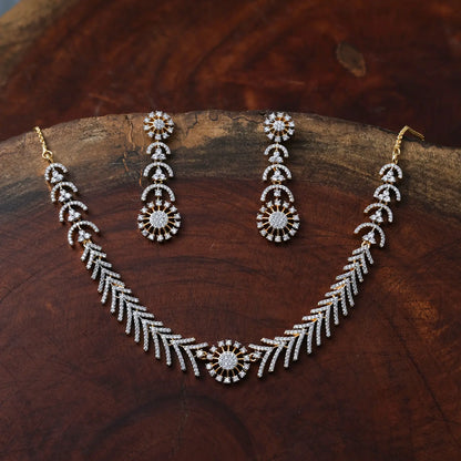ZIRCON NECKLACE SET NN91 - WHITE - Two Tone Polish