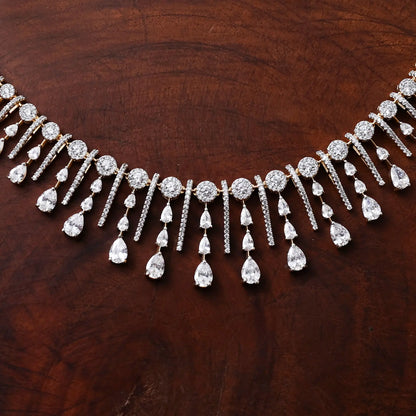 ZIRCON NECKLACE SET NN105 - WHITE - Two Tone Polish