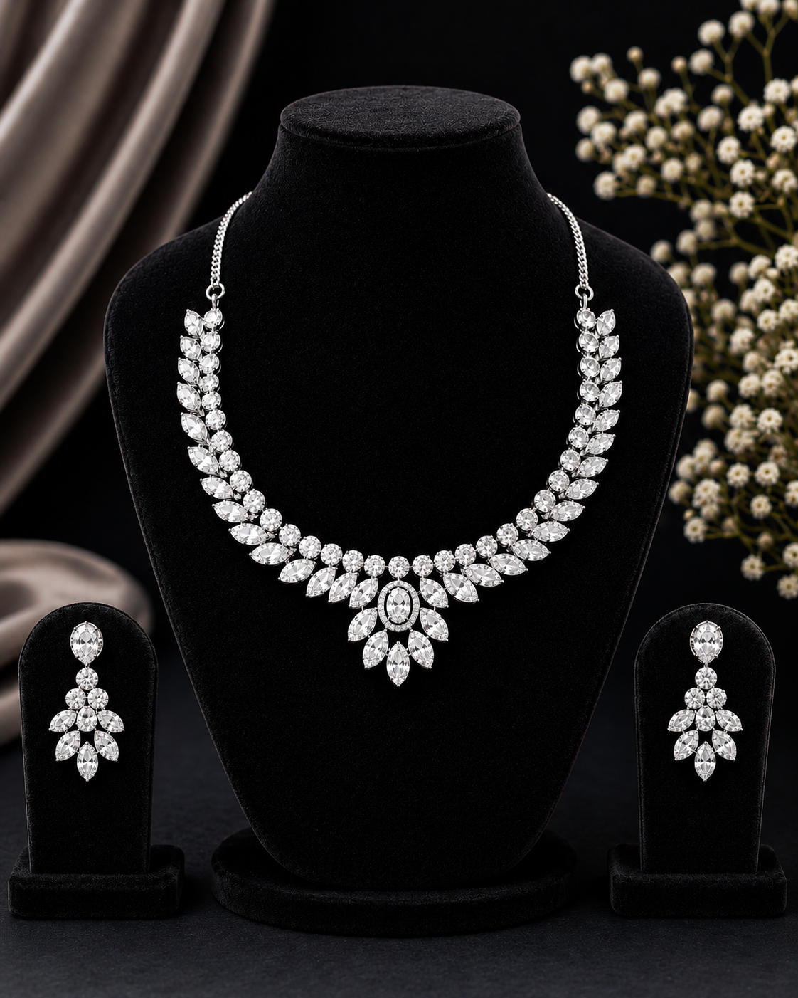 Marquise Leaf Cluster Necklace Set