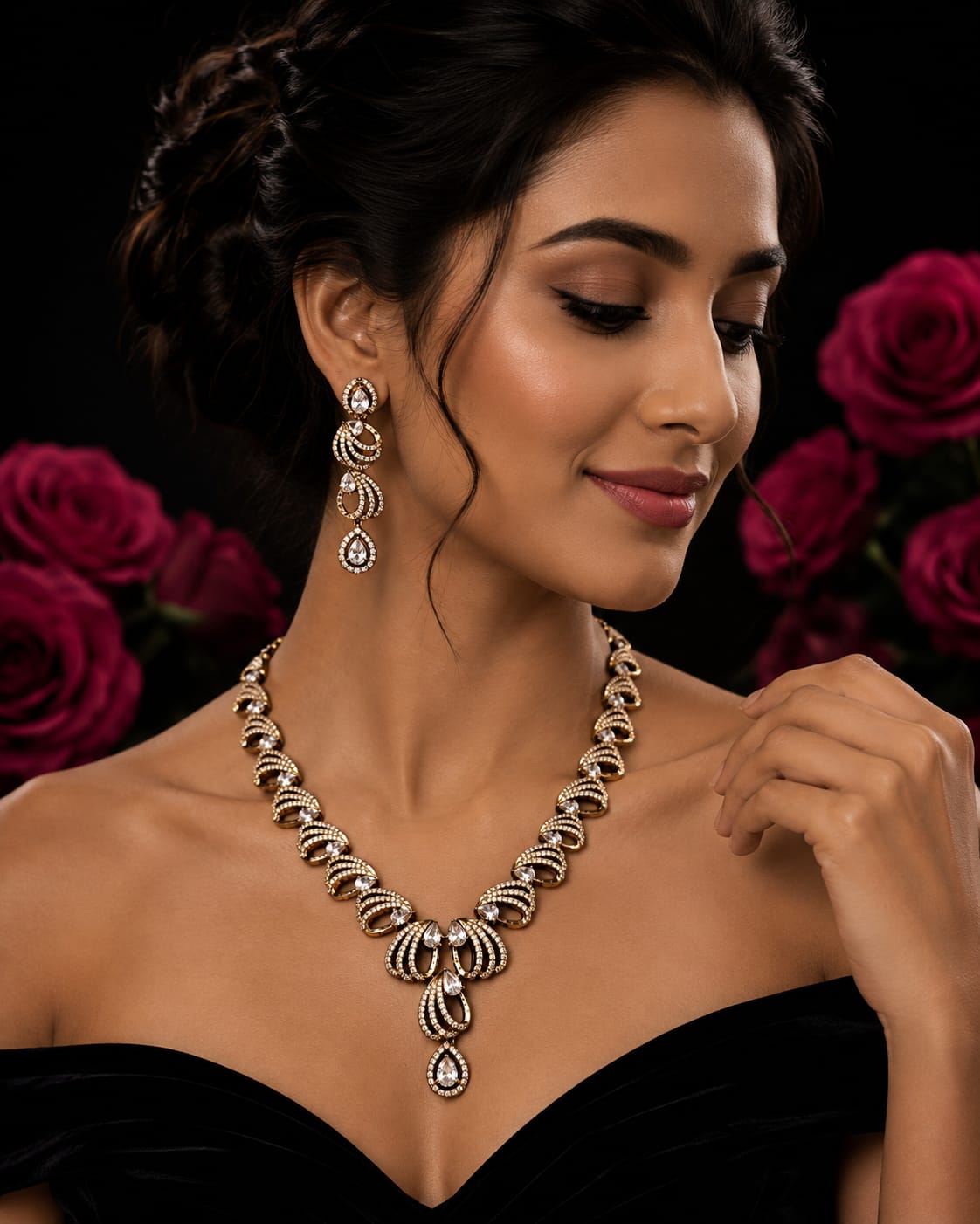 Golden Leaf-Link Necklace & Earring Set