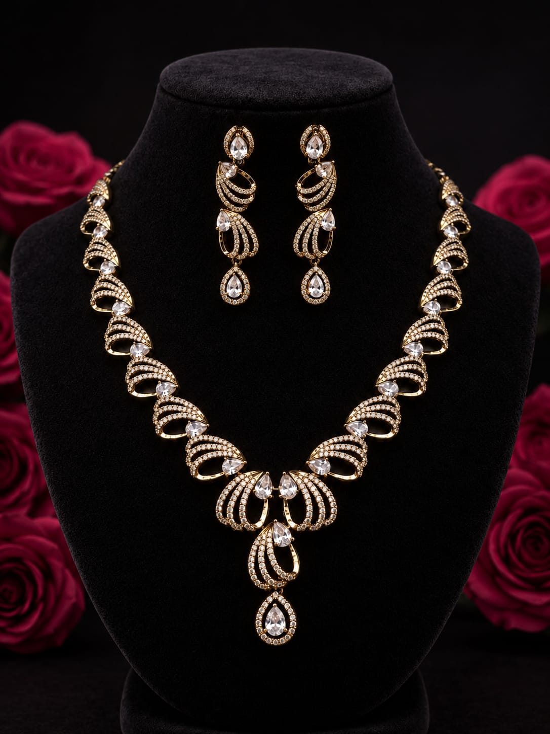 Golden Leaf-Link Necklace & Earring Set