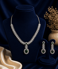 Green Stone Leaf-Link Necklace Set