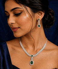 Green Stone Leaf-Link Necklace Set