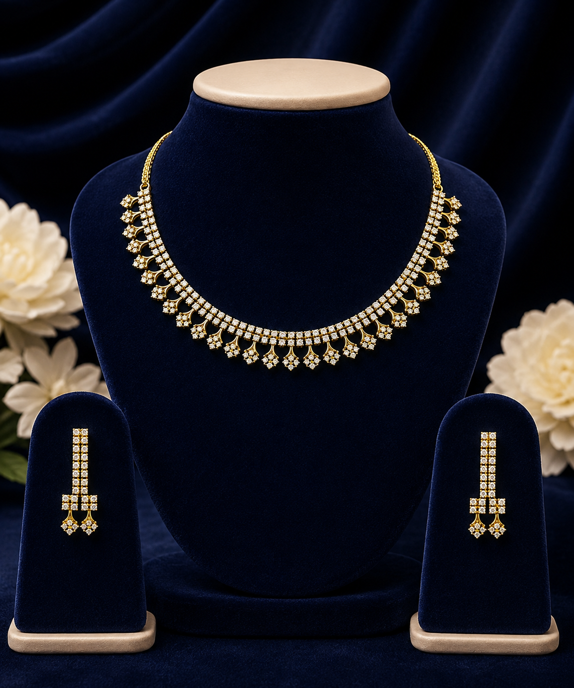 Dual-Tier Crystal Drop Necklace & Earring Set
