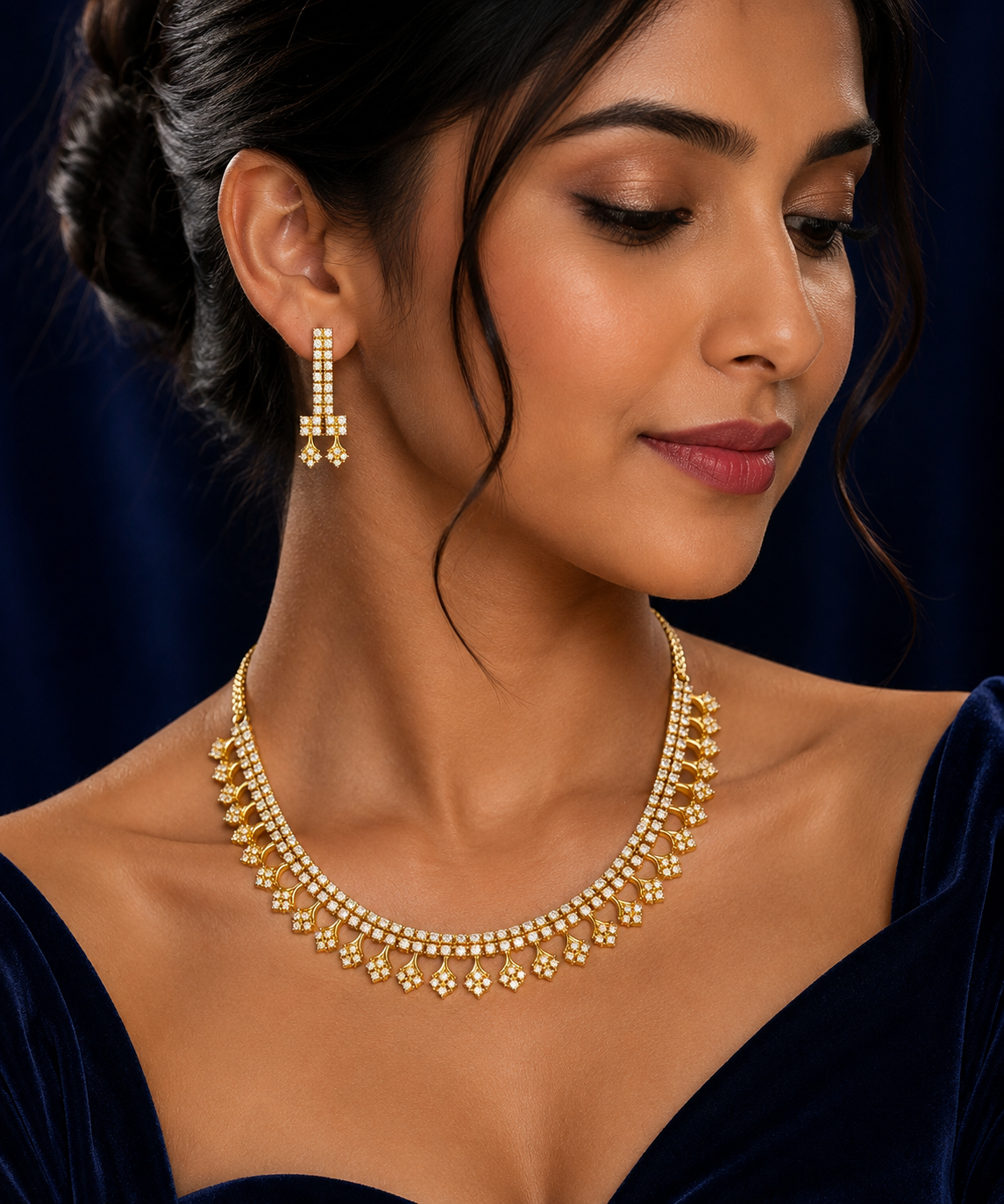 Dual-Tier Crystal Drop Necklace & Earring Set