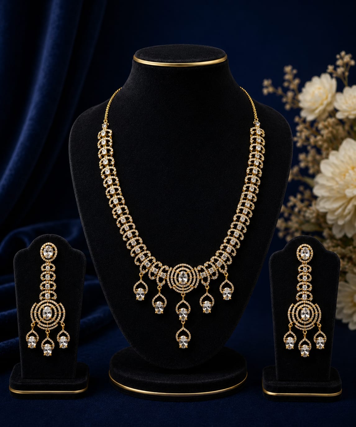 Circular Link Drop Necklace & Earring Set