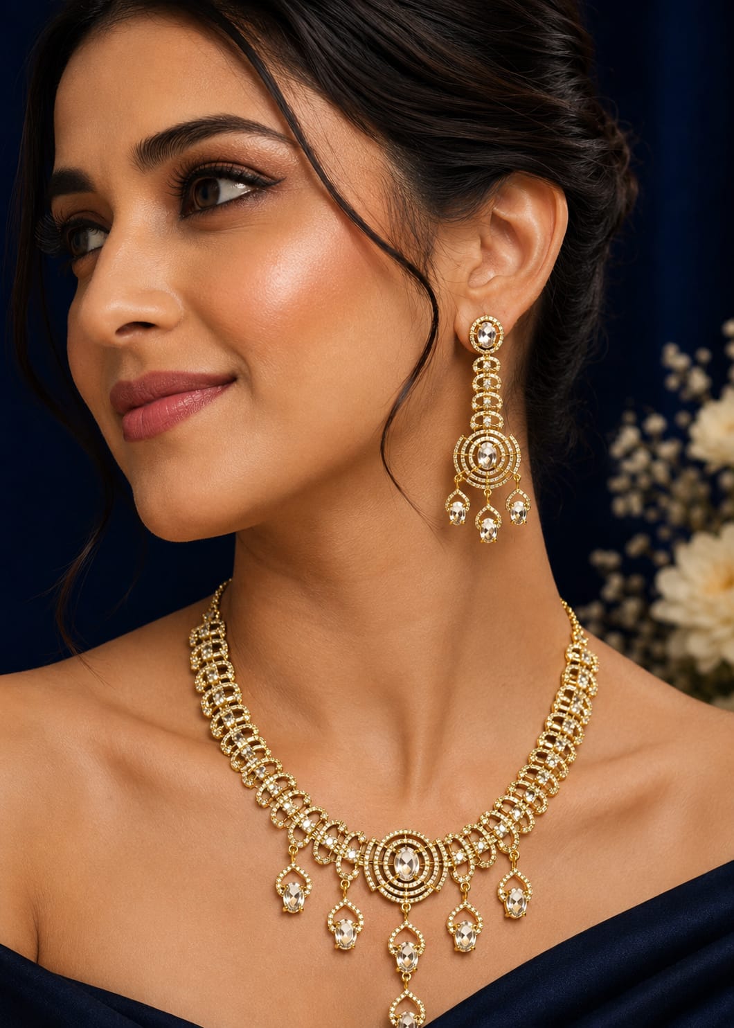 Circular Link Drop Necklace & Earring Set