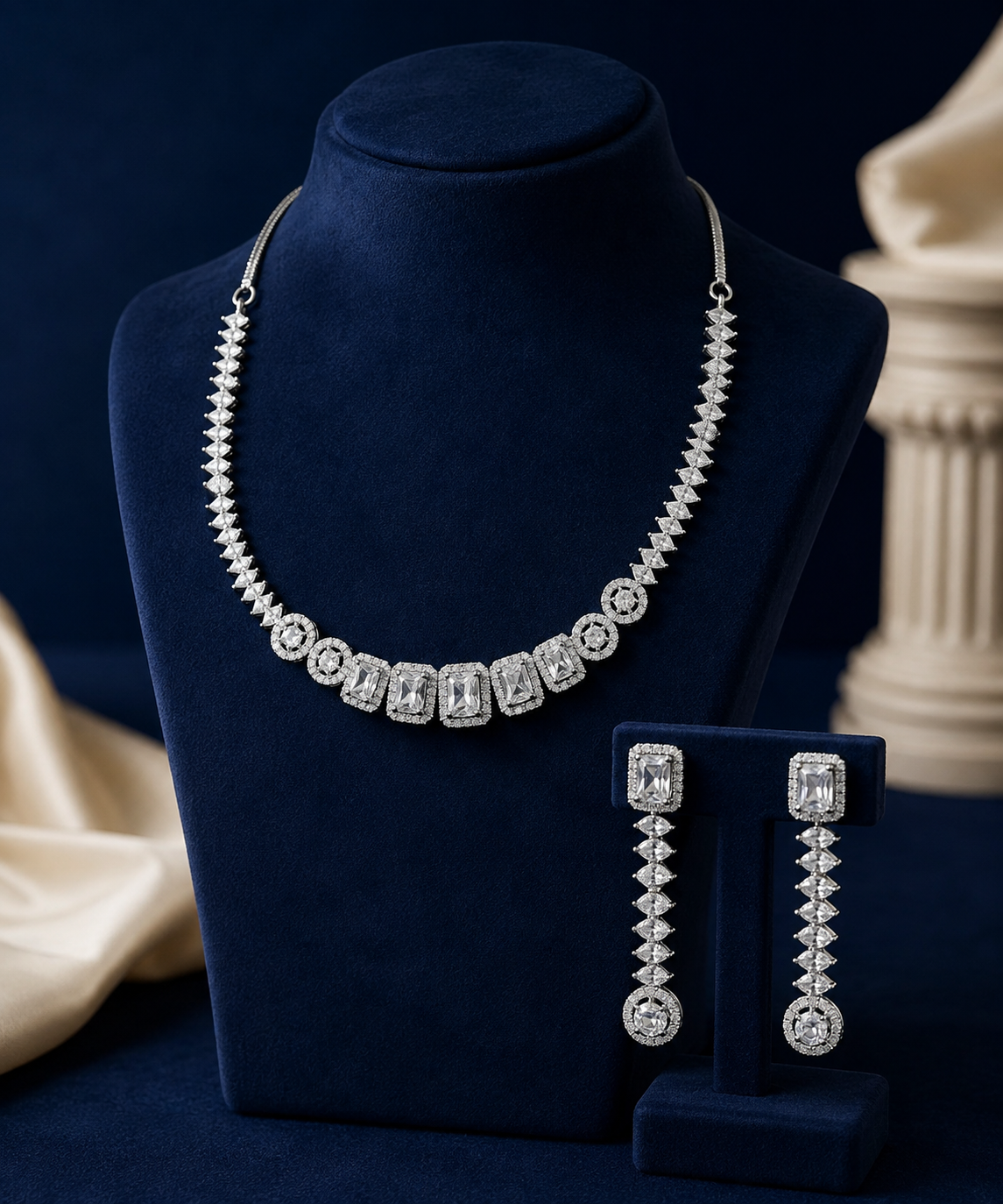 Baguette Link Necklace & Geometric Drop Earrings
