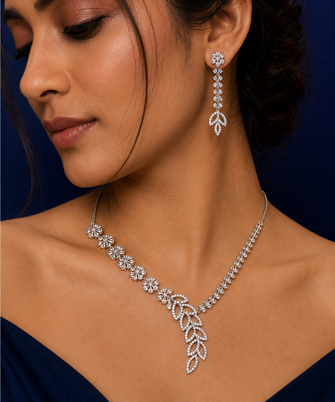 Floral Cascade Leafwork Necklace & Earrings