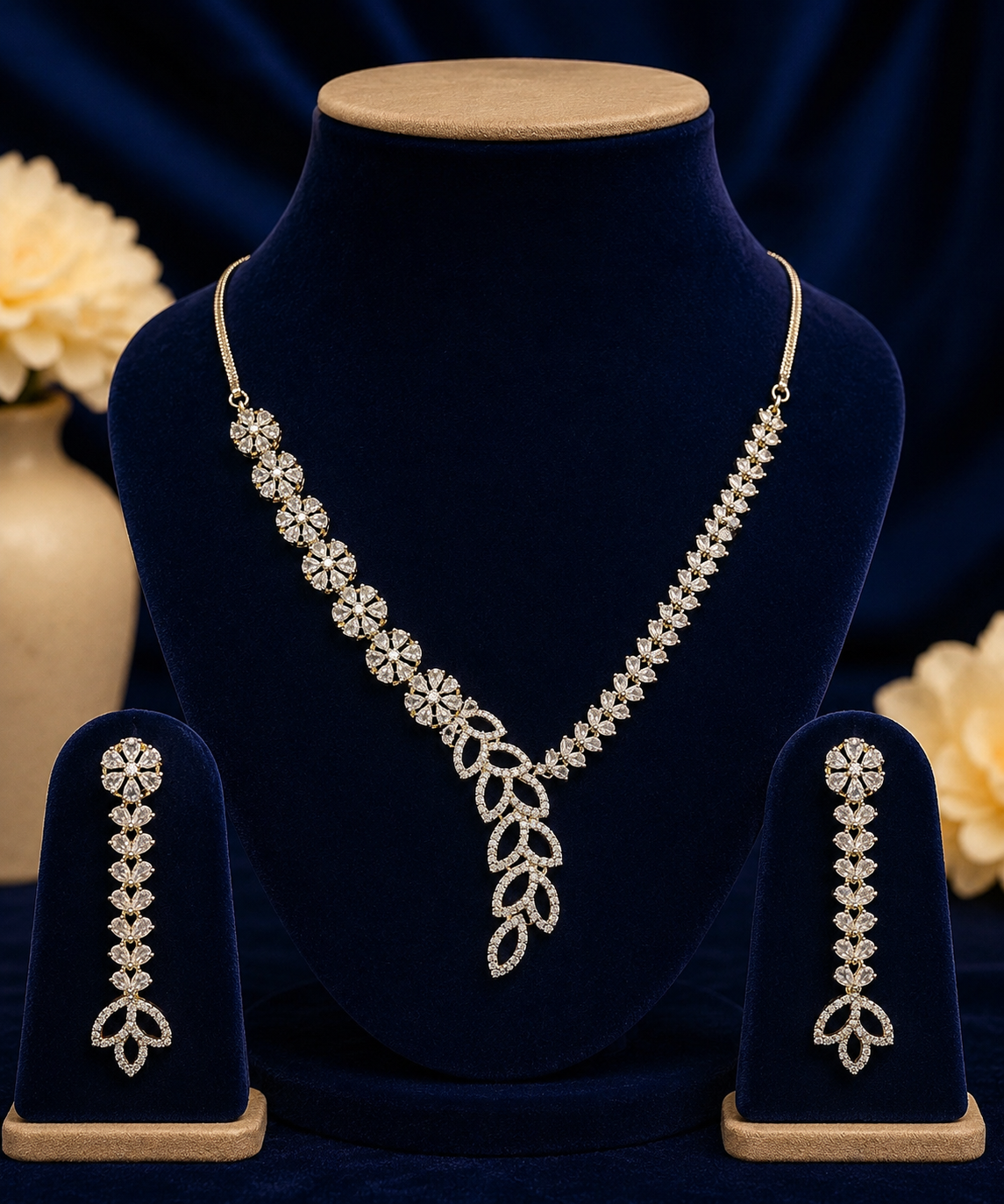 Floral Cascade Leafwork Necklace & Earrings