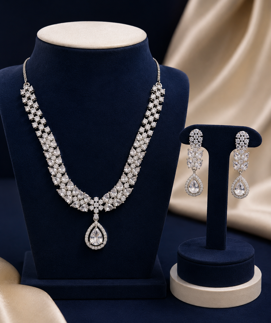 Crystal Cluster Teardrop Necklace & Earrings