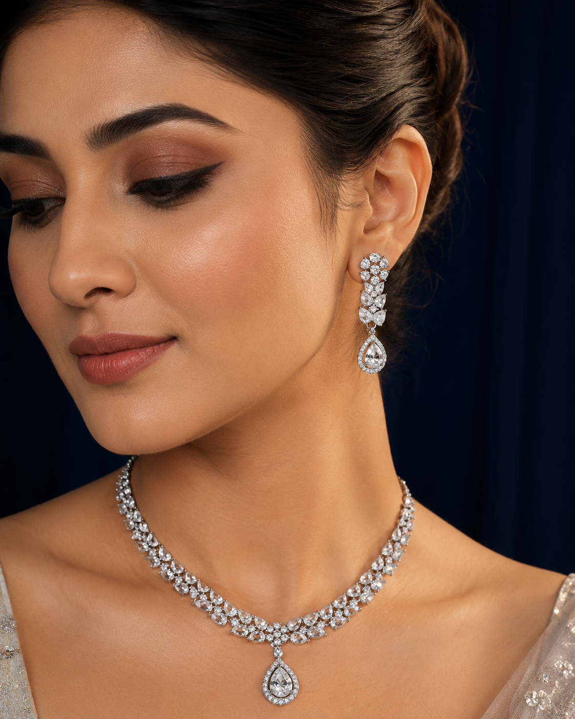Crystal Cluster Teardrop Necklace & Earrings