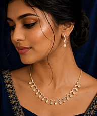 Curved Teardrop Motif Gold Necklace Set