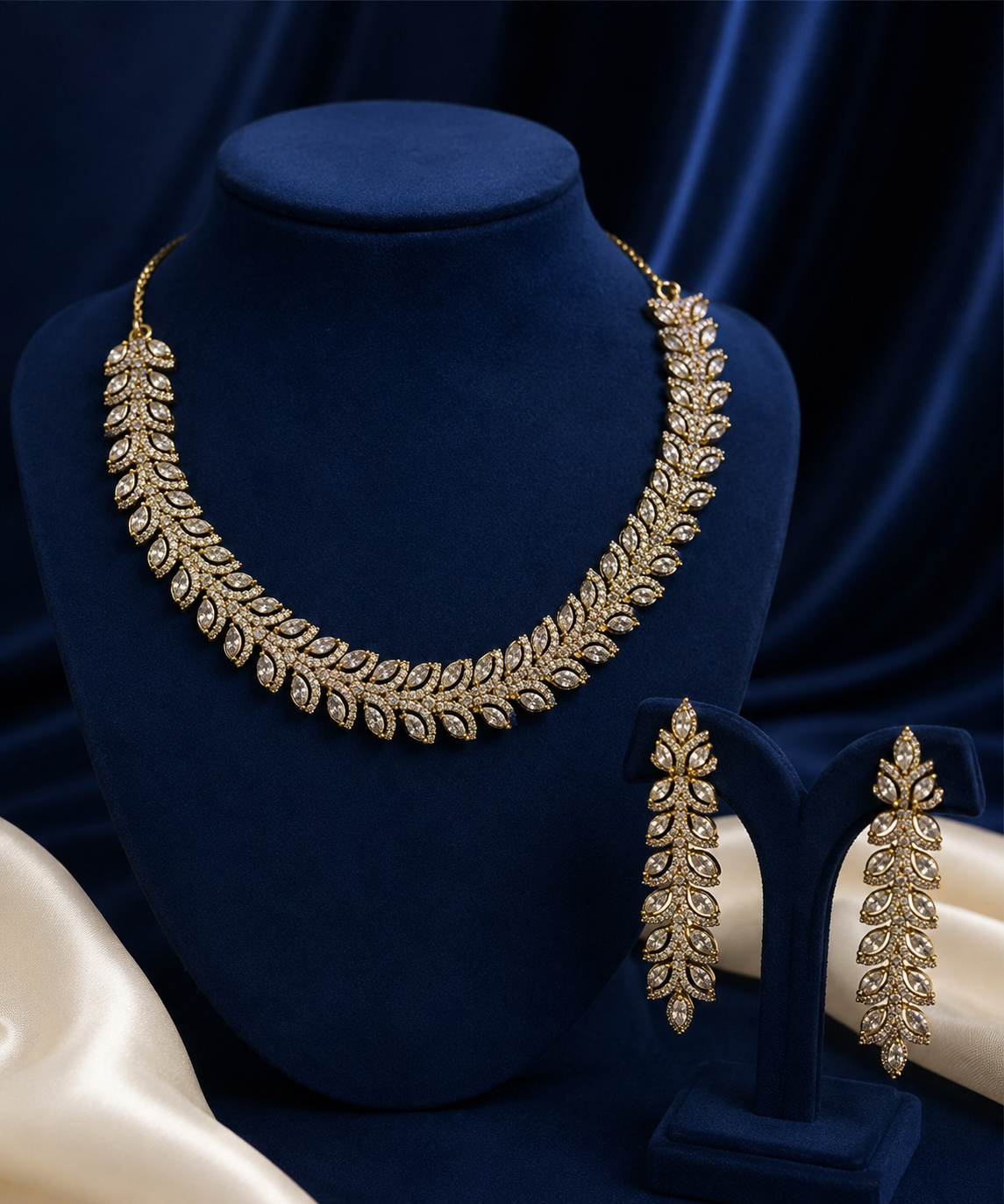 Double-Row Leaf Vine Necklace & Earring Set