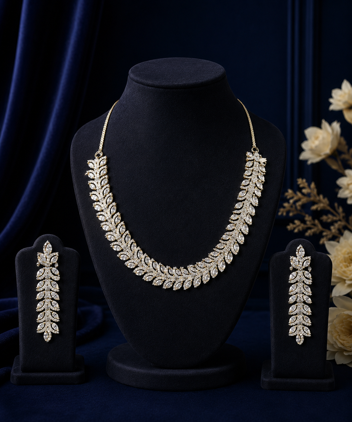 Double-Row Leaf Vine Necklace & Earring Set