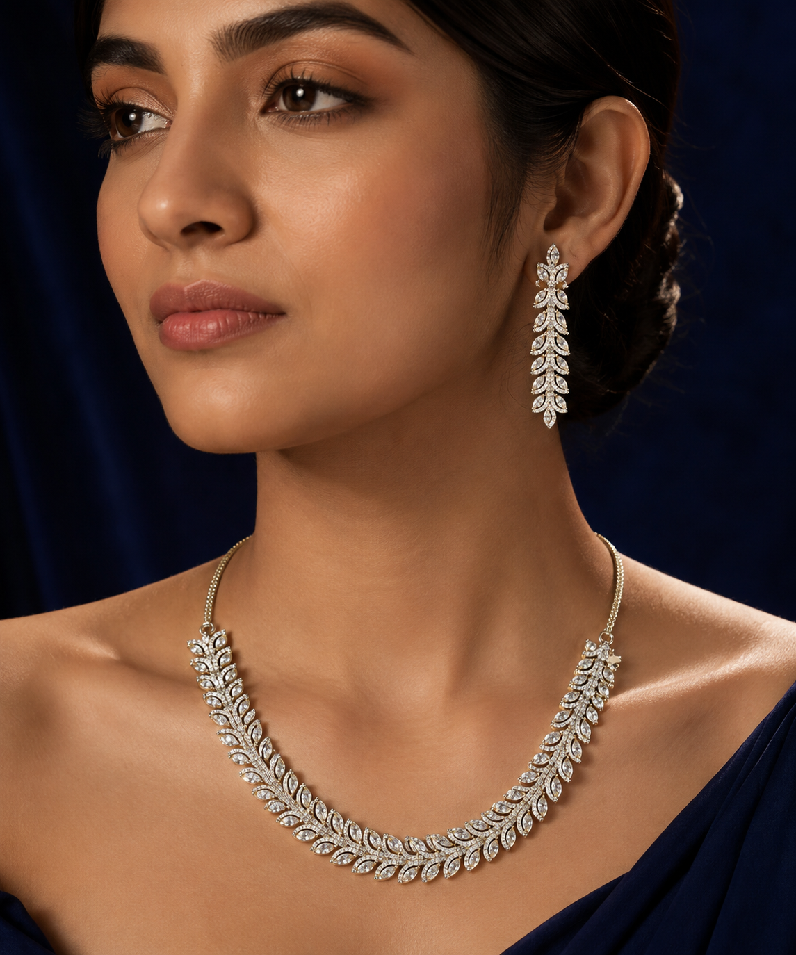 Double-Row Leaf Vine Necklace & Earring Set