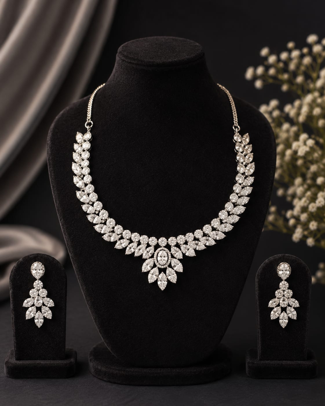 Marquise Leaf Cluster Necklace Set