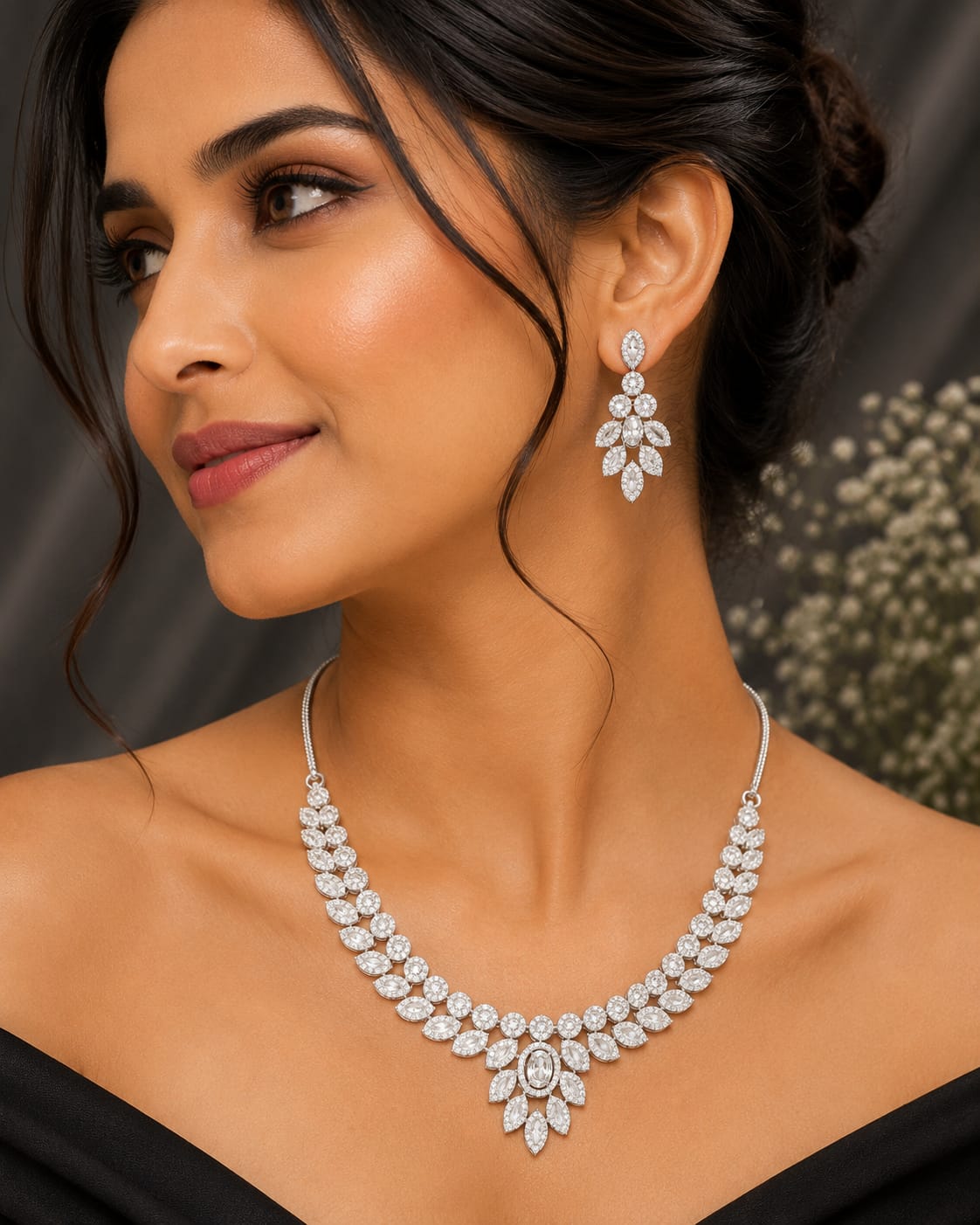 Marquise Leaf Cluster Necklace Set