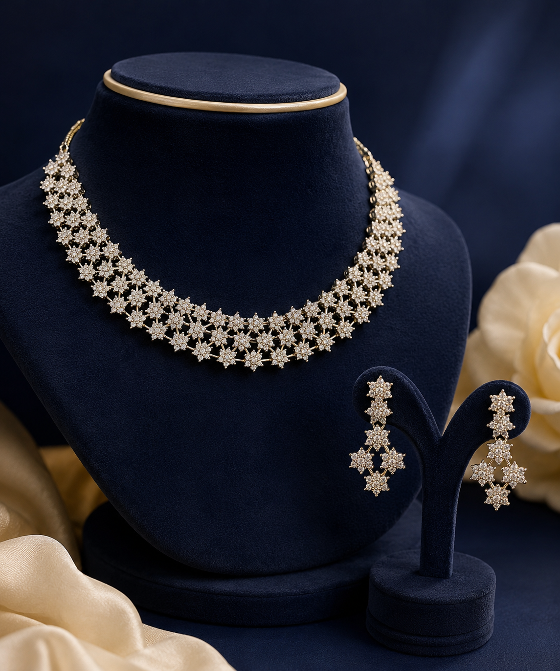 Dazzling Cluster-Link Necklace & Earring Set