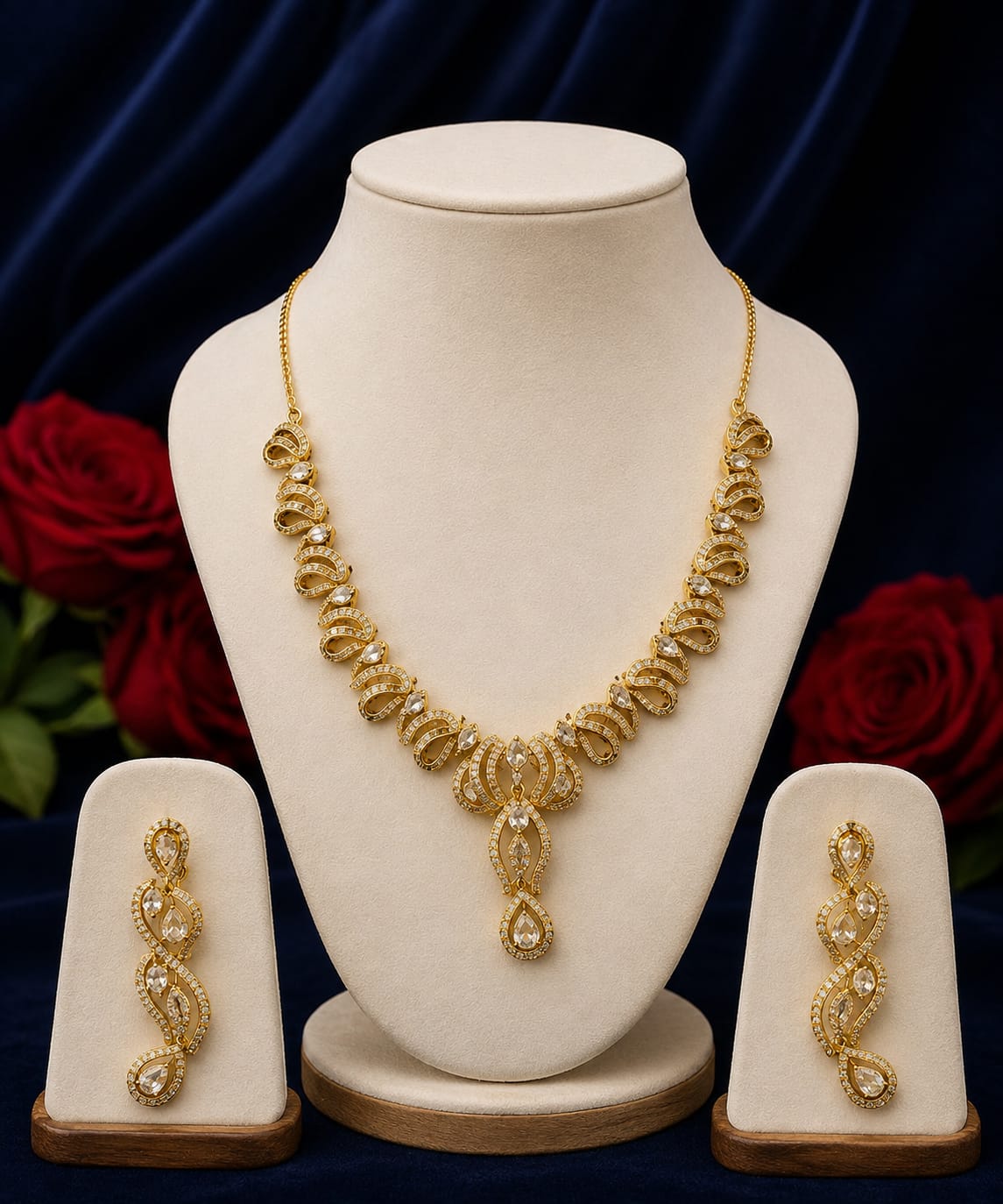 Golden Leaf-Link Necklace & Earring Set