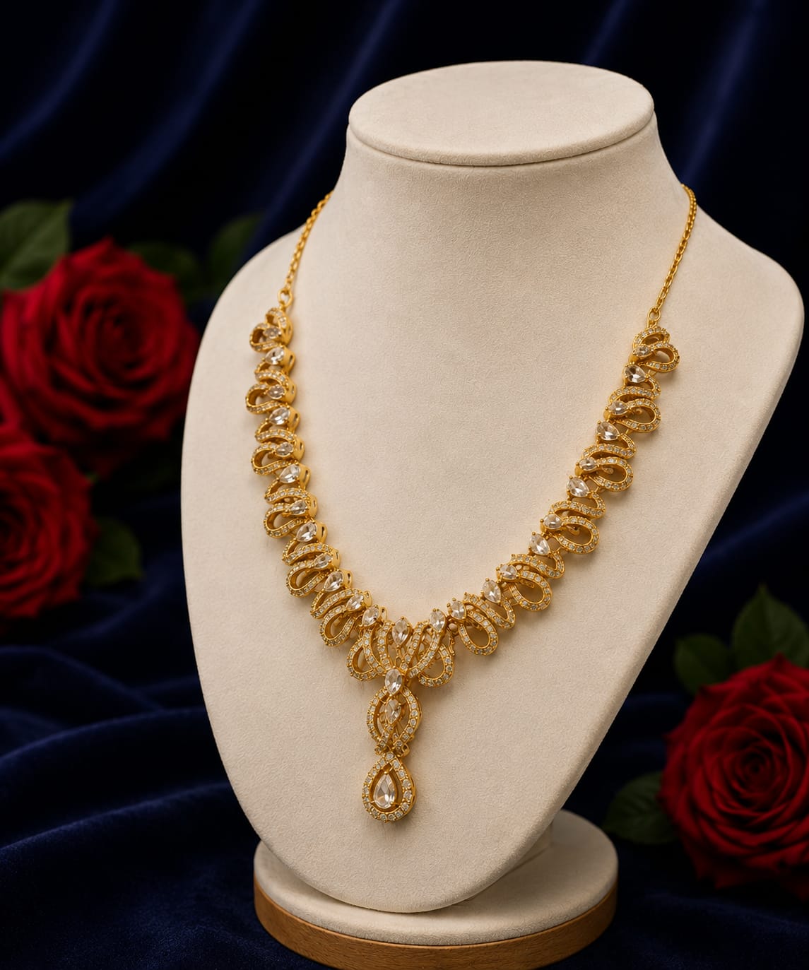 Golden Leaf-Link Necklace & Earring Set
