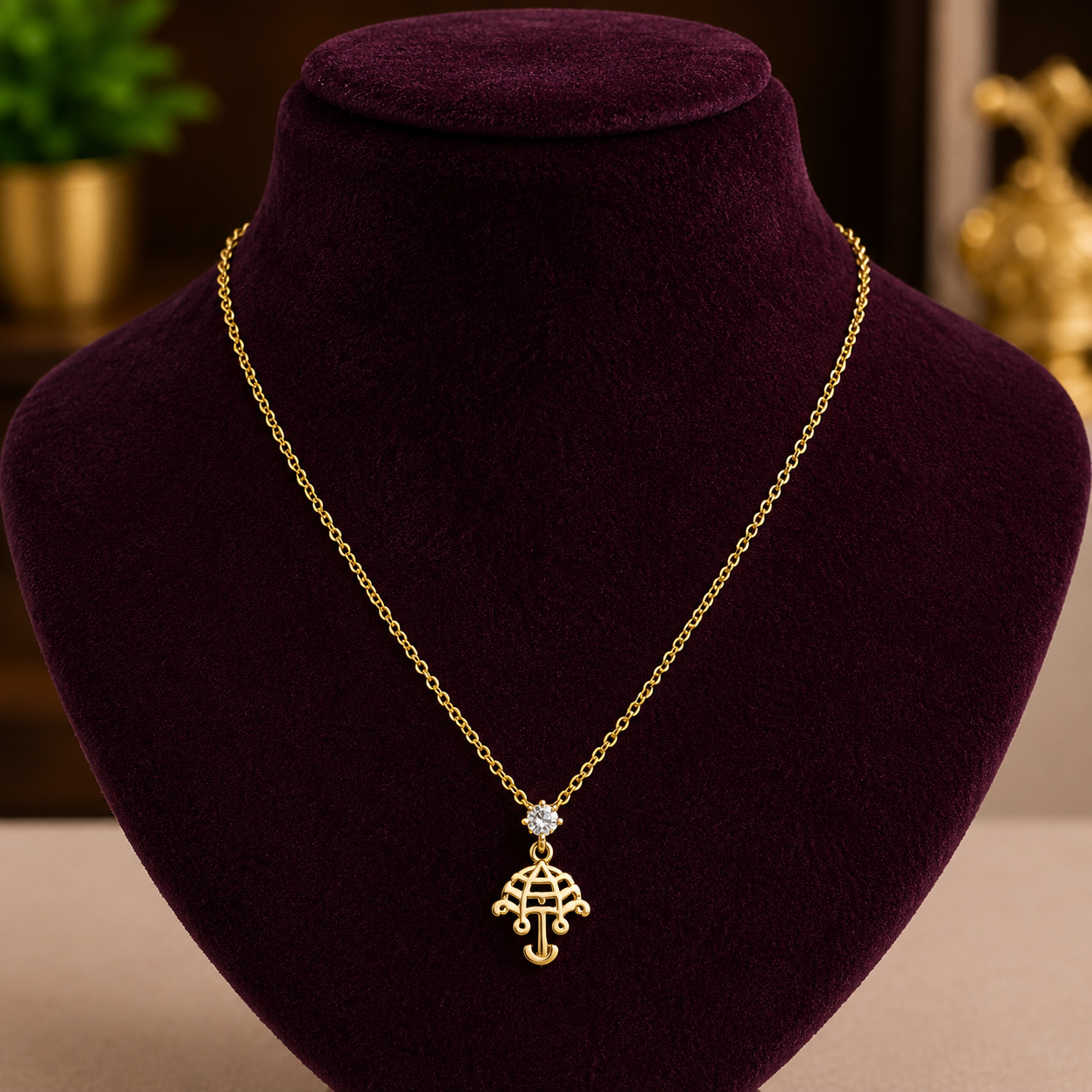 Handcrafted Gold-Plated Umbrella Motif Pendant Chain Necklace for Women