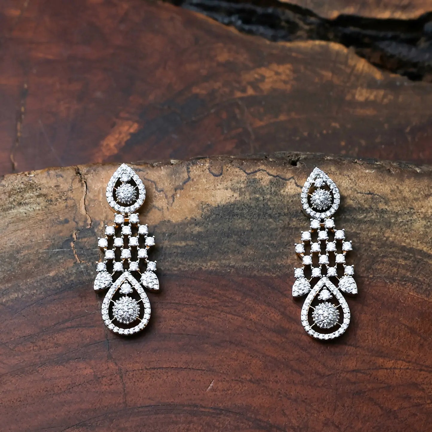 ZIRCON NECKLACE SET NN115 - WHITE - Two Tone Polish