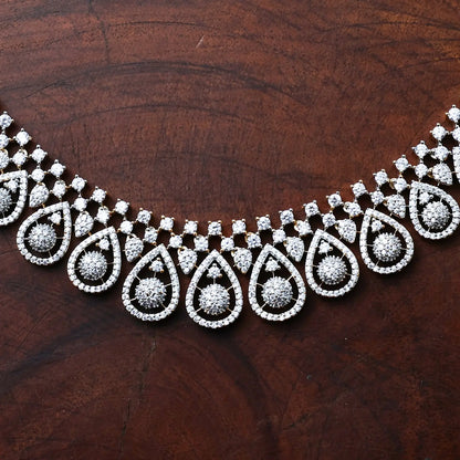 ZIRCON NECKLACE SET NN115 - WHITE - Two Tone Polish