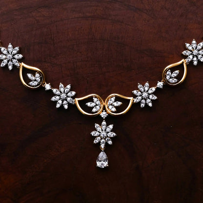 ZIRCON NECKLACE SET NN71 - WHITE - Two Tone Polish