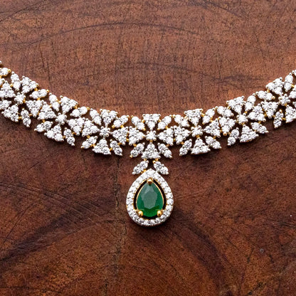 ZIRCON NECKLACE SET NN112 - WHITE - Two Tone Polish